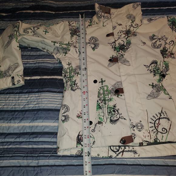 BONFIRE Size XS Woman's Snowboard Blur Ski Jacket White Green Logo NO HOOD - Picture 10 of 10